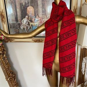 Victoria’s Secret Red Black Logo Fringe Scarf